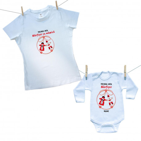 Set familie (body cu mânecă lungă) Primul nostru Mărțișor împreună