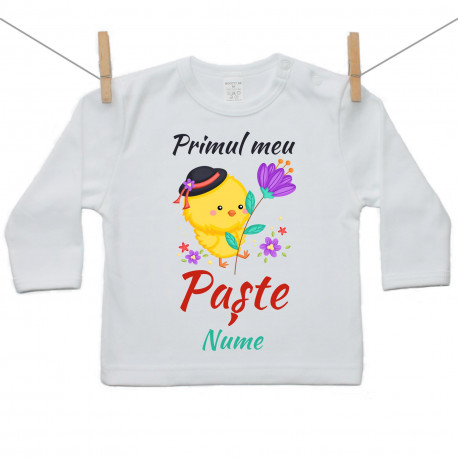 Tricou cu mânecă lungă Primul meu Paște Puișor