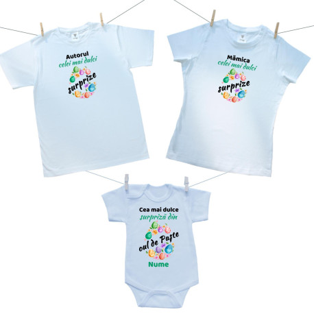 Set de familie (body cu mânecă scurtă) Dulcea noastră surpriză de Paște