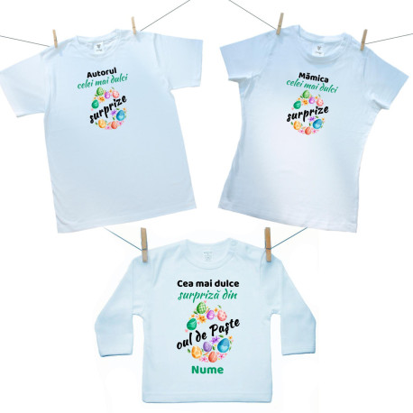 Set de familie (tricou cu mânecă lungă) Dulcea noastră surpriză de Paște