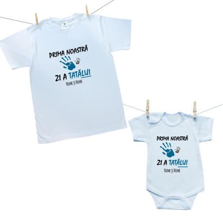Set familie (body cu mânecă scurtă) Prima noastră Zi a Tatălui