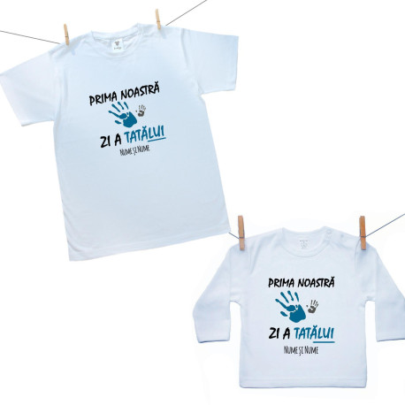 Set familie (tricou cu mânecă lungă) Prima noastră Zi a Tatălui