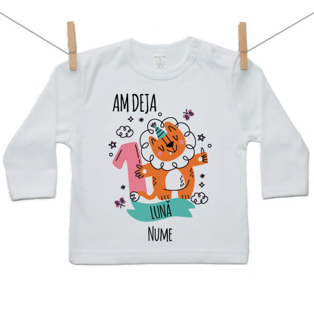 Tricou cu mânecă lungă Am deja 1 lună cu un animăluț