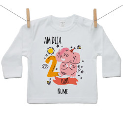 Tricou cu mânecă lungă Am deja 2 luni cu animăluțul