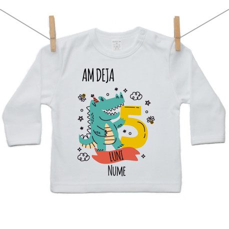 Tricou cu mânecă lungă Am deja 5 luni cu un animăluț