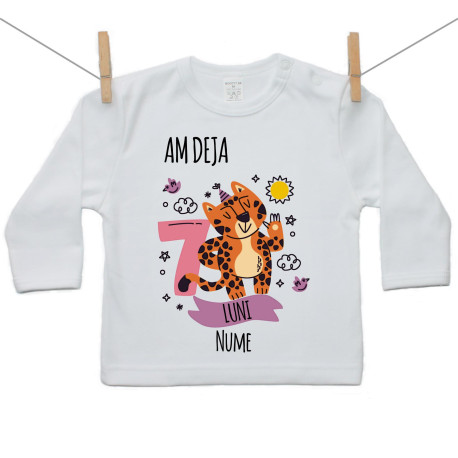 Tricou cu mânecă lungă Am deja 7 luni cu un animăluț