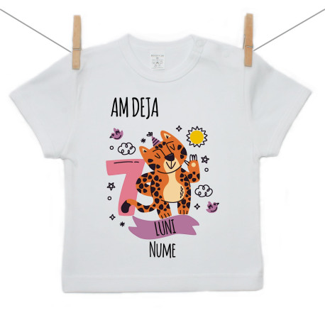 Tricou cu mânecă scurtă Am deja 7 luni cu un animăluț Tricou cu mânecă scurtă Am deja 7 luni cu un animăluț