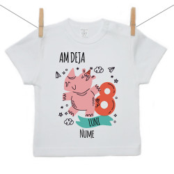Tricou cu mânecă scurtă Am deja 8 luni cu animăluț