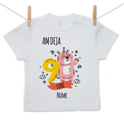 Tricou cu mânecă scurtă Am deja 9 luni cu un animăluț