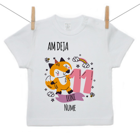 Tricou cu mânecă scurtă Am deja 11 luni cu un animăluț