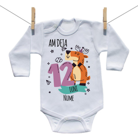 Body cu mânecă lungă Am deja 12 luni cu un animăluț