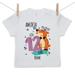 Tricou cu mânecă scurtă Am deja 12 luni cu un animăluț