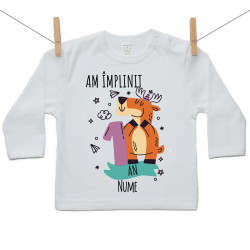 Tricou cu mânecă lungă Am împlinit 1 an cu un animăluț