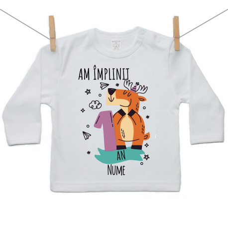 Tricou cu mânecă lungă Am împlinit 1 an cu un animăluț
