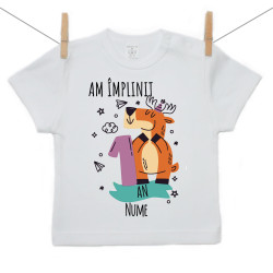 Tricou cu mânecă scurtă Am împlinit 1 an cu un animăluț