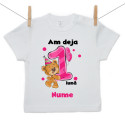 Tricou cu mânecă scurtă Am deja 1 lună cu ursuleț și numele copilului Fetiță