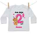 Tricou cu mânecă lungă Am deja 2 luni cu ursuleț și numele copilului Fetiță