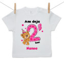 Tricou cu mânecă scurtă Am deja 2 luni cu ursuleț și numele copilului Fetiță