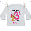 Tricou cu mânecă lungă Am deja 3 luni cu ursuleț și nume copil Fetiță