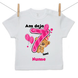 Tricou cu mânecă scurtă Am deja 7 luni cu ursuleț și numele copilului Fetiță