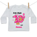 Tricou cu mânecă lungă Am deja 10 luni cu ursuleț și numele copilului Fetiță