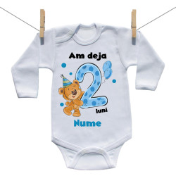 Body cu mânecă lungă Deja am 2 luni cu Ursuleț și numele copilului Băiat