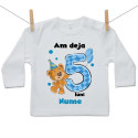 Tricou cu mânecă lungă Am deja 5 luni cu ursuleț și numele copilului Băiat