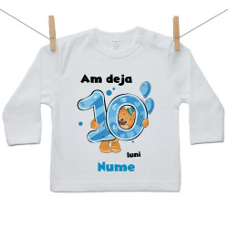 Tricou cu mânecă lungă Am deja 10 luni cu Ursuleț și numele copilului Băiat