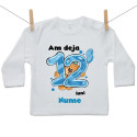 Tricou cu mânecă lungă Am deja 12 luni cu ursuleț și numele copilului Băiat