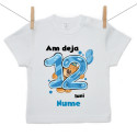 Tricou cu mânecă scurtă Am deja 12 luni cu ursuleț și numele copilului Băiat