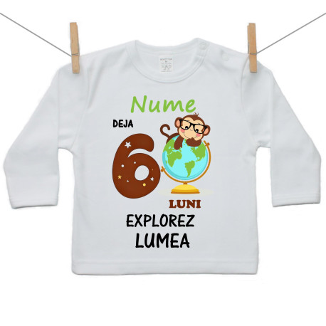 Tricou cu mânecă lungă Deja 6 luni Explorez lumea Tricou cu mânecă lungă Deja 6 luni Explorez lumea