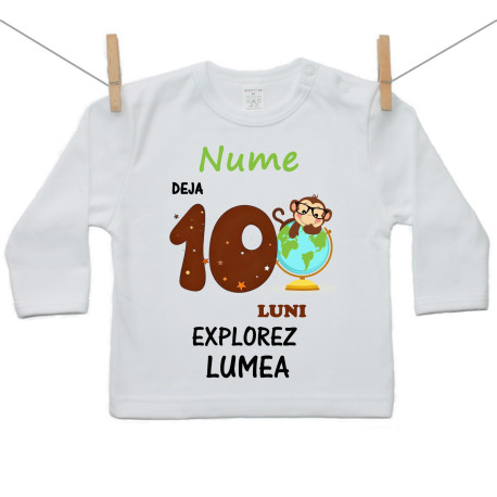 Tricou cu mânecă lungă Deja 10 luni Explorez lumea Tricou cu mânecă lungă Deja 10 luni Explorez lumea