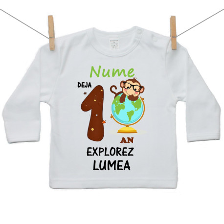 Tricou cu mânecă lungă Deja 1 an explorez lumea Tricou cu mânecă lungă Deja 1 an explorez lumea