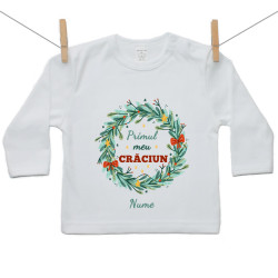 Tricou cu mânecă lungă Primul meu Crăciun coroniță
