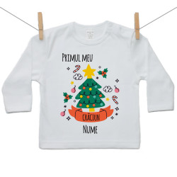 Tricou cu mânecă lungă Primul meu Crăciun brăduț