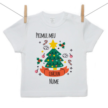 Tricou cu mânecă scurtă Primul meu Crăciun brăduț Tricou cu mânecă scurtă Primul meu Crăciun brăduț