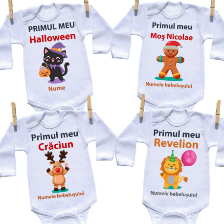 Primele sărbători de basm de la Halloween până la Revelion - Set 4 body-uri Primele sărbători de basm de la Halloween până la Revelion - Set 4 body-uri