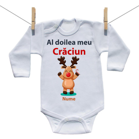 Body cu mânecă lungă Al doilea meu Crăciun cu renișorul