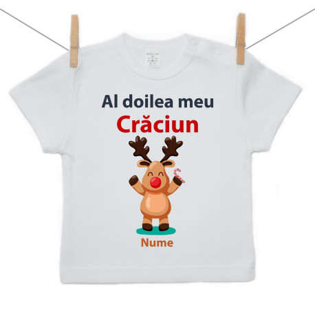 Tricou cu mânecă scurtă Al doilea meu Crăciun cu renișorul Tricou cu mânecă scurtă Al doilea meu Crăciun cu renișorul
