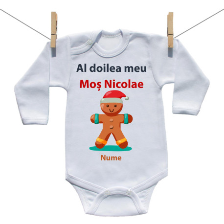 Body cu mânecă lungă Al doilea meu Moș Nicolae cu turtă dulce Body cu mânecă lungă Al doilea meu Moș Nicolae cu turtă dulce