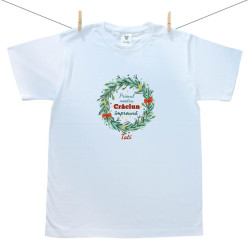 Tricou pentru bărbați cu mânecă scurtă Primul nostru Crăciun împreună Tati coroniță